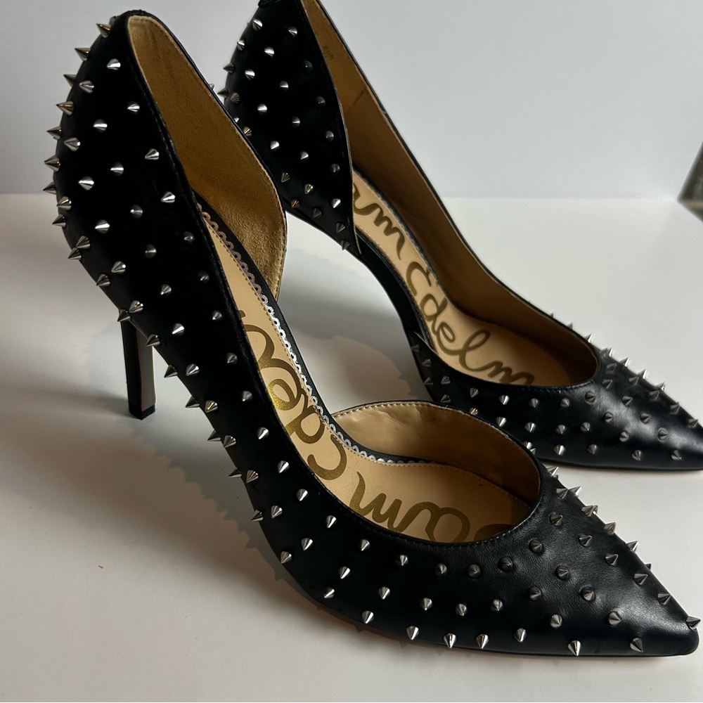 Sam Edelman Hadlee d'orsay pumps black leather with silver tone spike studs 11 - Picture 2 of 13